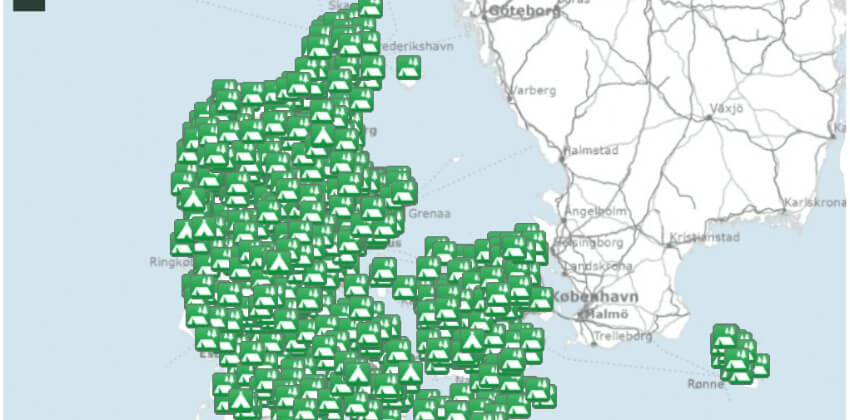Naturstyrelsens oversigt over shelterpladser i Danmark