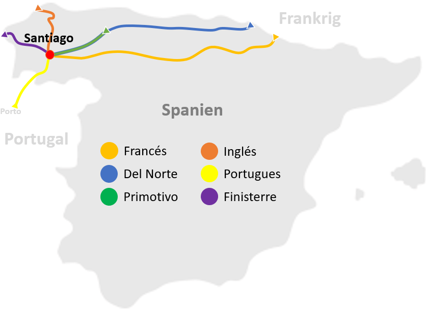 Caminoens 6 mest populære ruter.