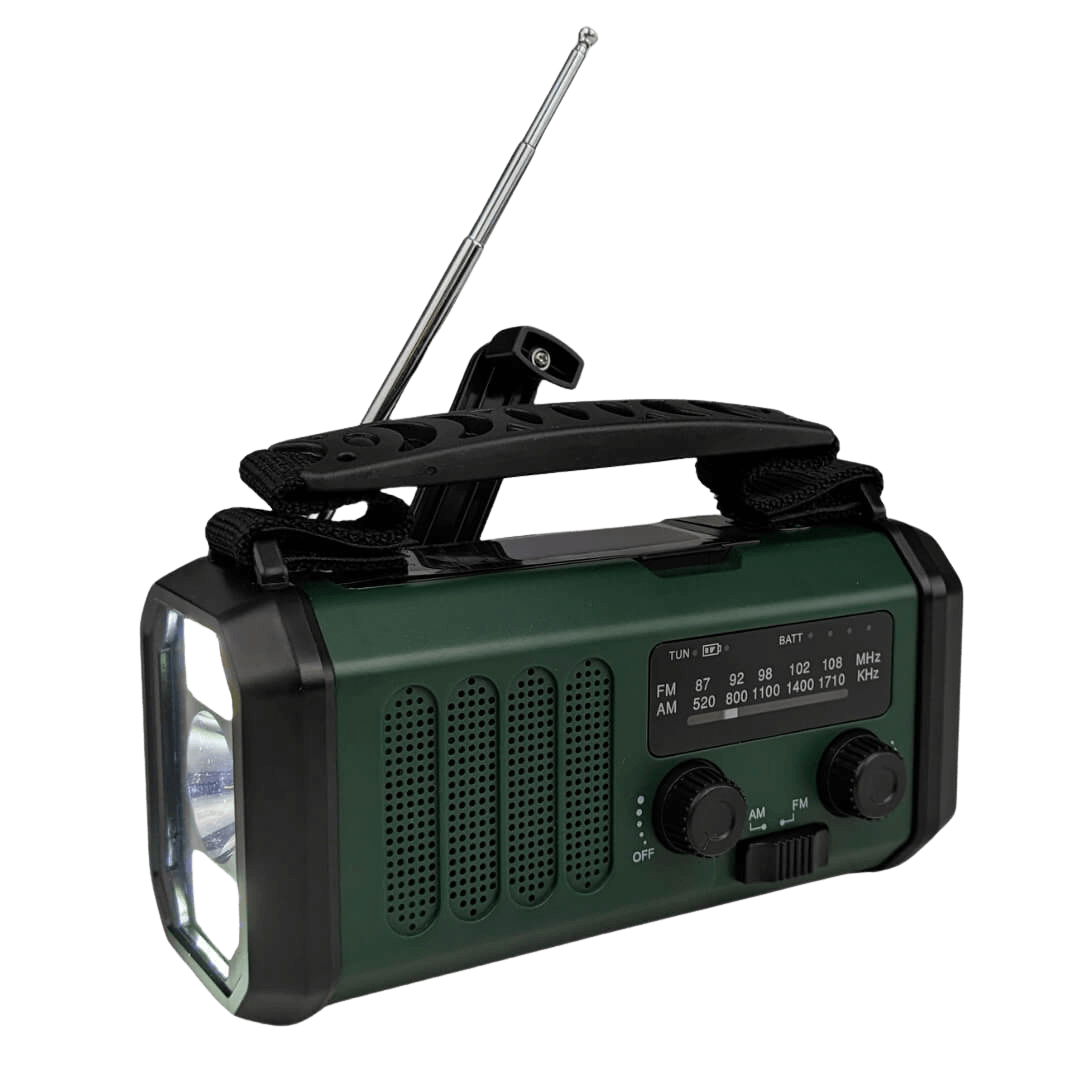 Nødradio FMAM - 10.000 mAh - powerbank - solcelle - håndsving 