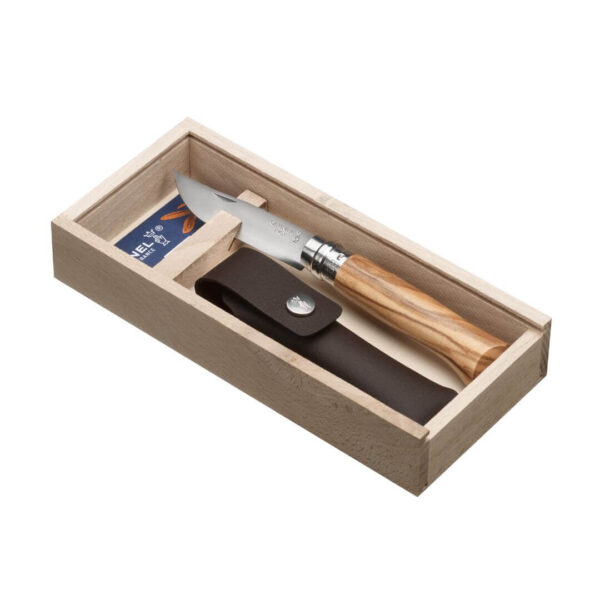 Opinel No 8 Classic Gaveæske med Foldekniv og Læderskede – Knive