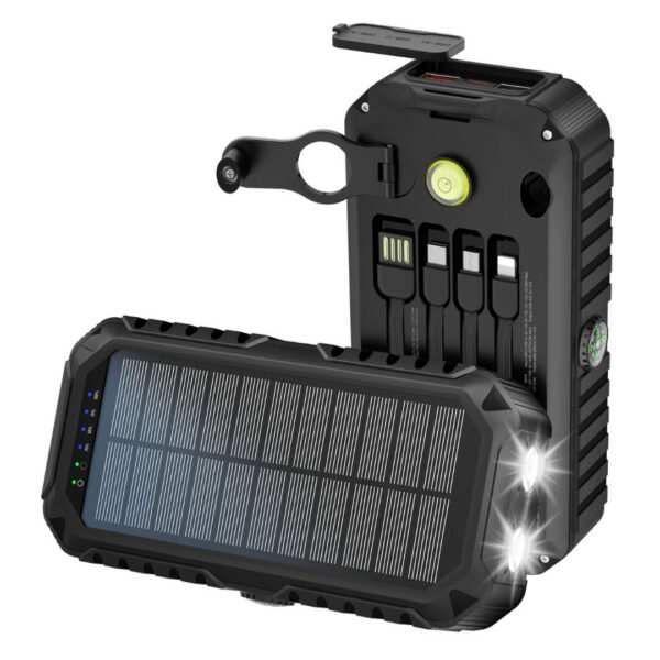 Aquipe Powerbank 20000 mAh Solcelle & Håndsving – Sort – Powerbanks