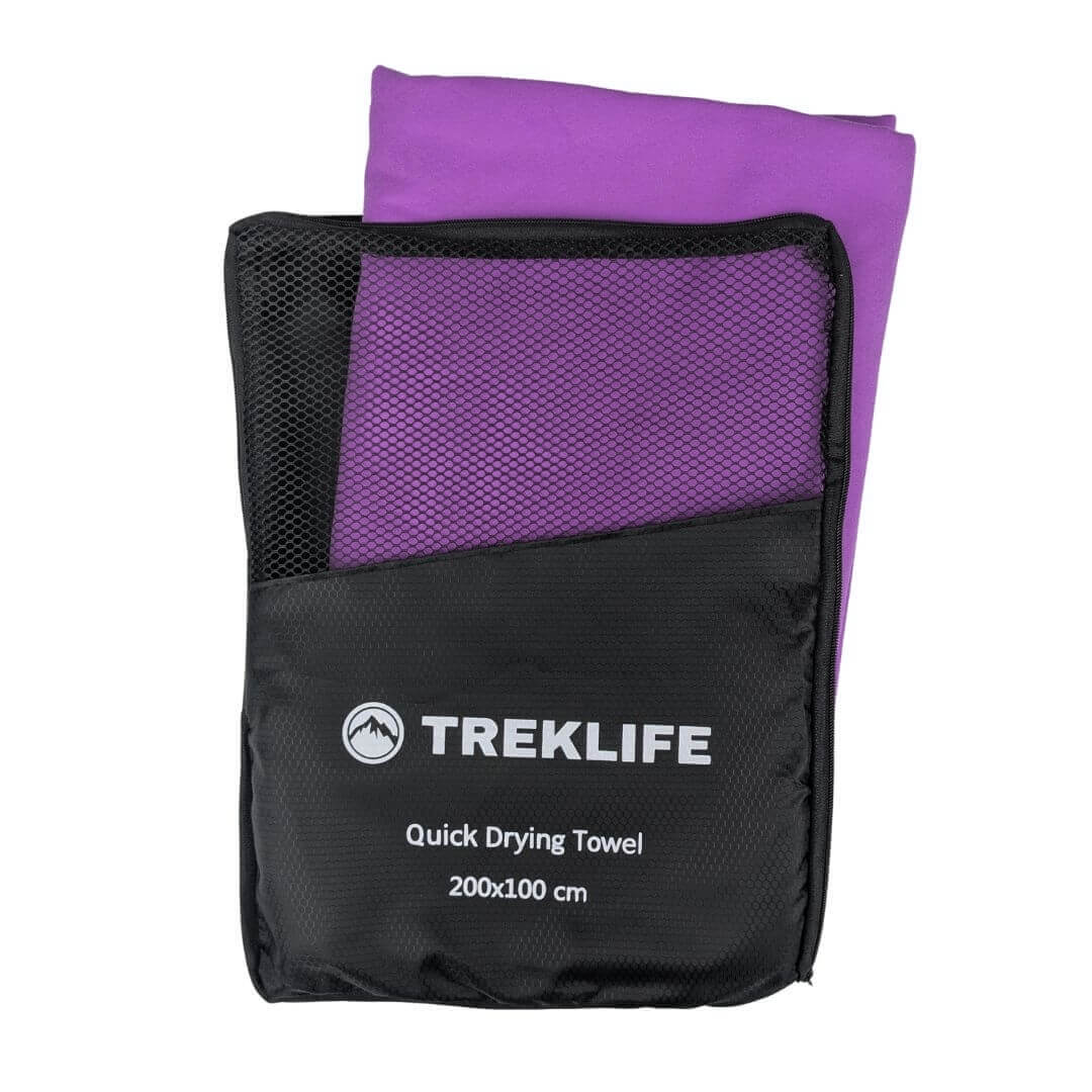 Hurtigtørrende microfiber håndklæde – 200×100 cm – Treklife - Lilla