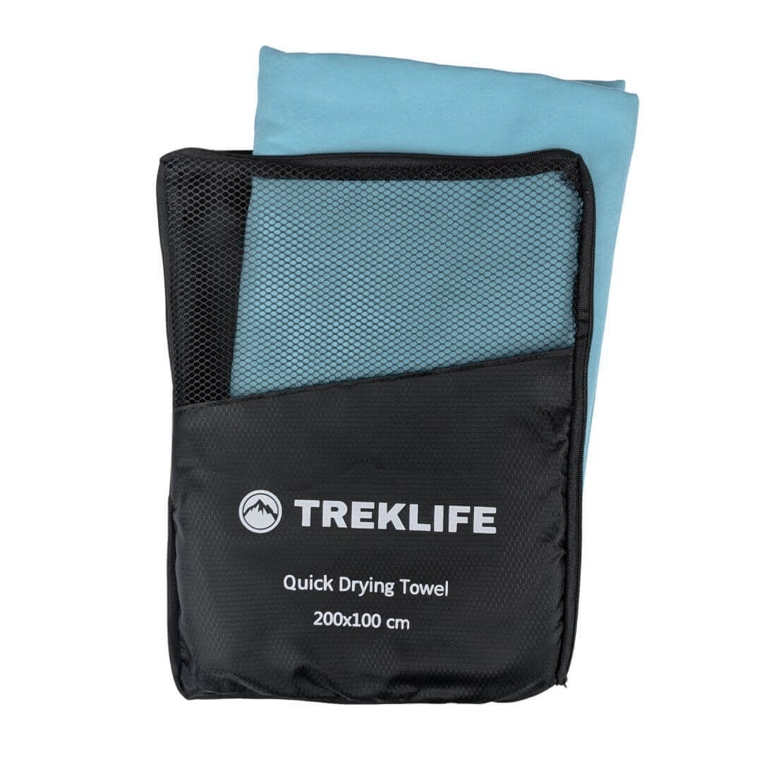 Hurtigtørrende microfiber håndklæde – 200×100 cm – Treklife - Lyseblå