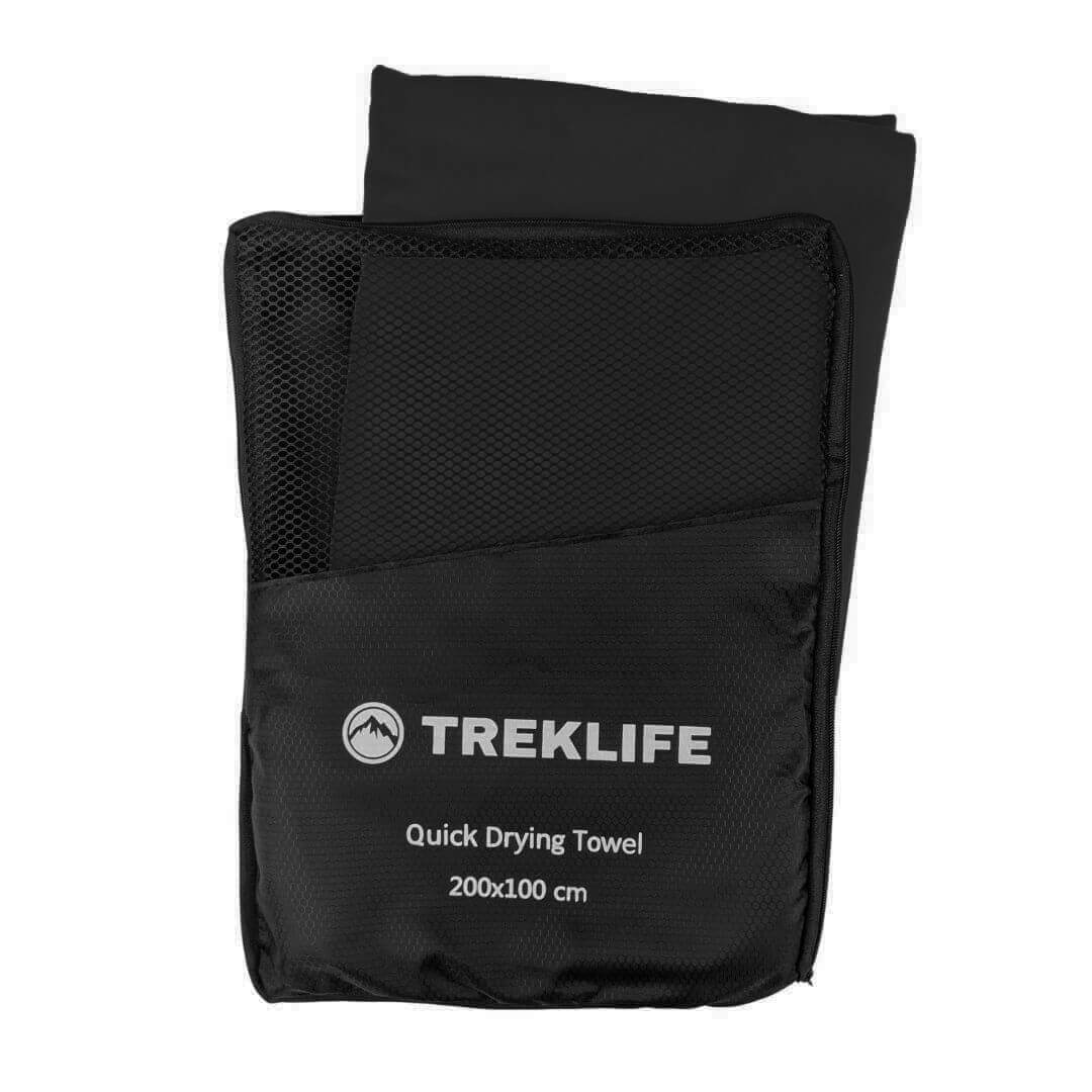 Hurtigtørrende microfiber håndklæde – 200×100 cm – Treklife - Sort