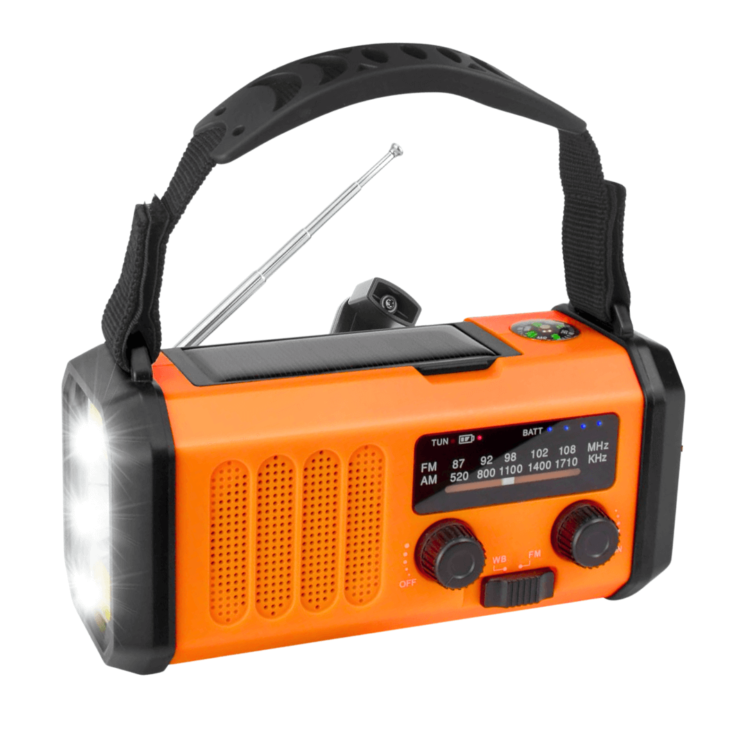 Aquipe Nødradio FM/AM – 10.000 mAh powerbank – Håndsving – Solcelle