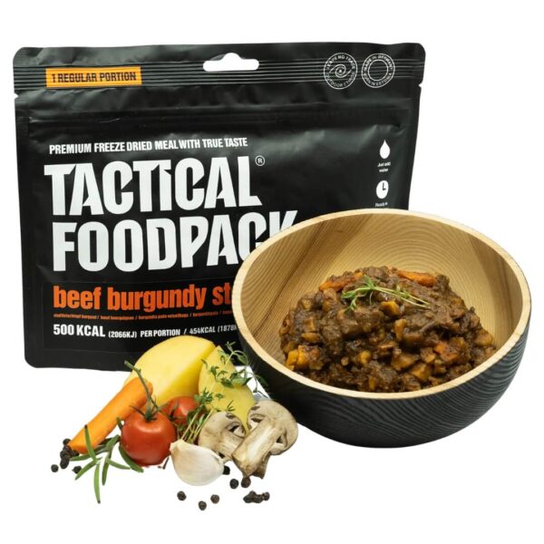 Køb Frysetørret mad - Tactical Foodpack - Oksekød Bourgogne gryde hos Backpackerlife.dk